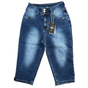 NWT Flamingals Three Button High-Rise Stretch Capri Jeans Women's Small 24X15